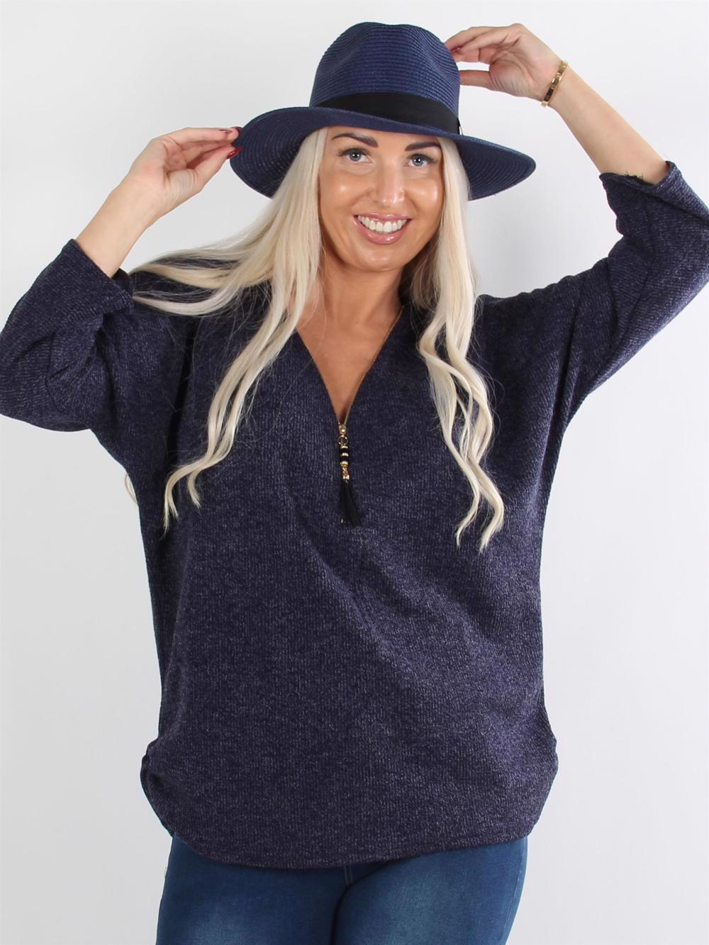 Ganja knit - Sort strikbluse med guld lynlås